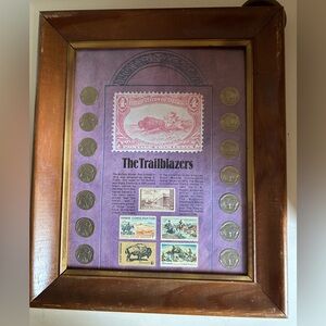 Framed Trailblazers Buffalo Nickel & Postage Stamps